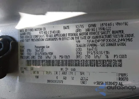 2016 Ford Focus Se z USA, uszkodzony, nr VIN 1FADP3F2XGL249265